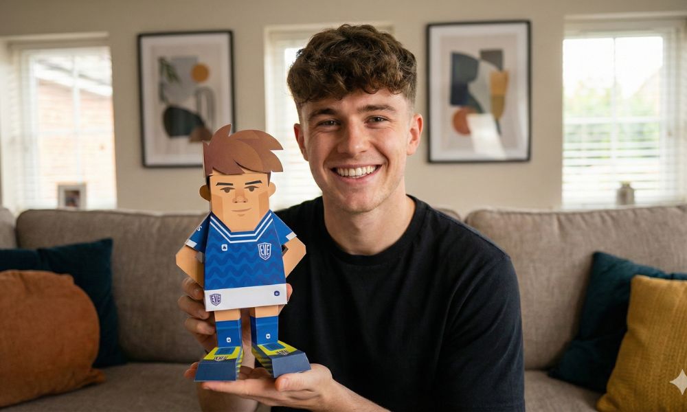 Holding his PERFECT GIFT with a smile!